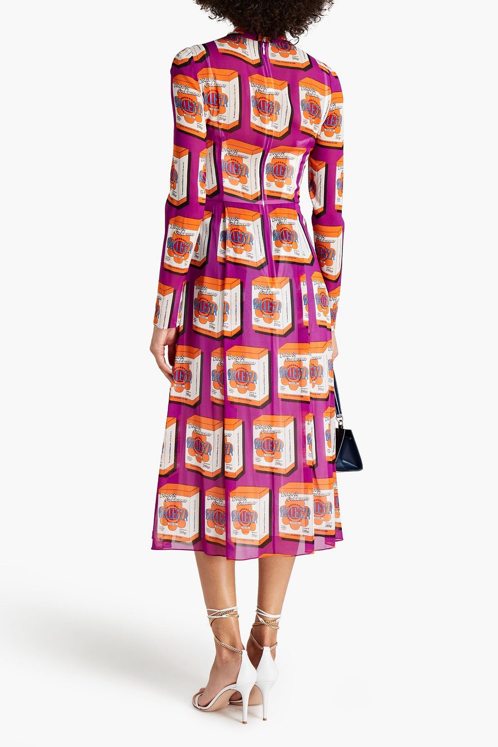 DOLCE&GABBANA Tie-neck printed silk-chiffon midi dress