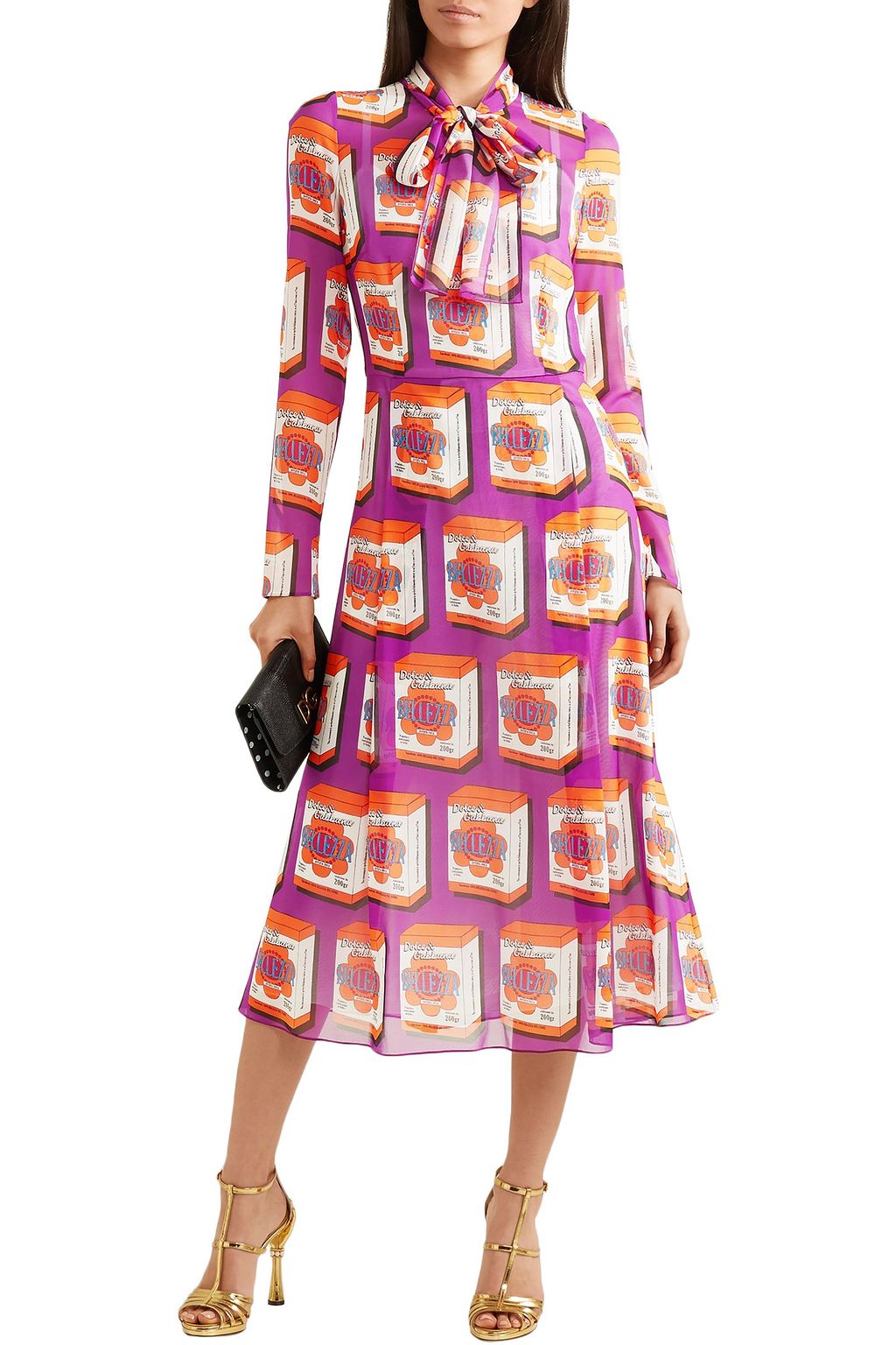 DOLCE&GABBANA Tie-neck printed silk-chiffon midi dress