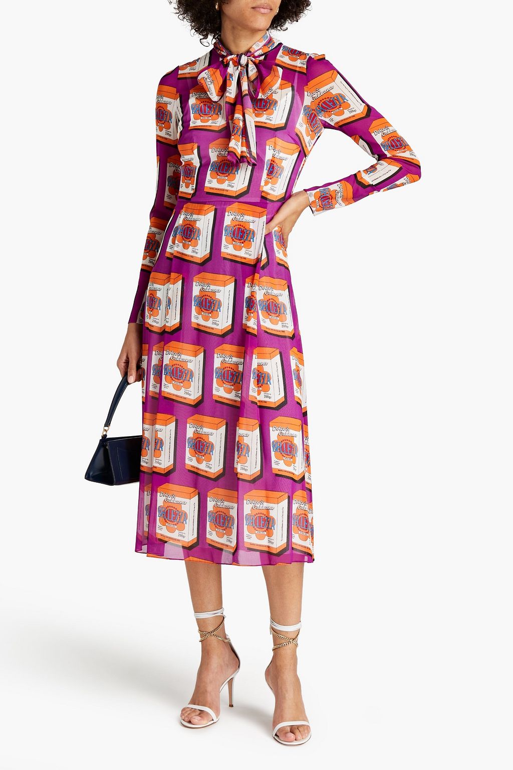 DOLCE&GABBANA Tie-neck printed silk-chiffon midi dress