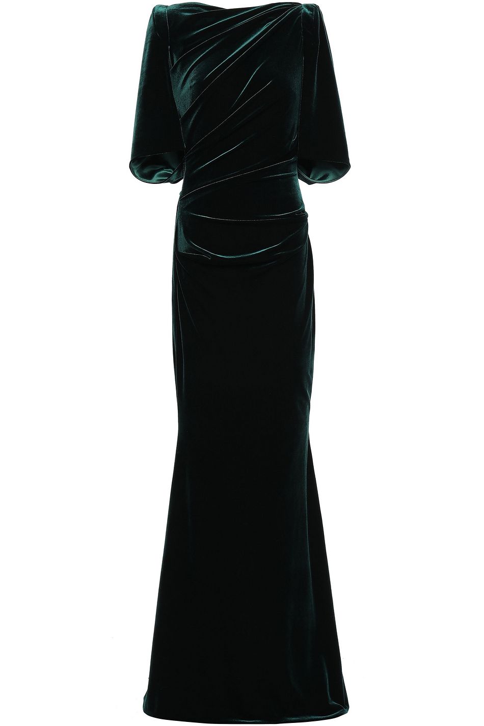 Dark Green Cape Effect Draped Velvet Gown Sale Up To 70 Off