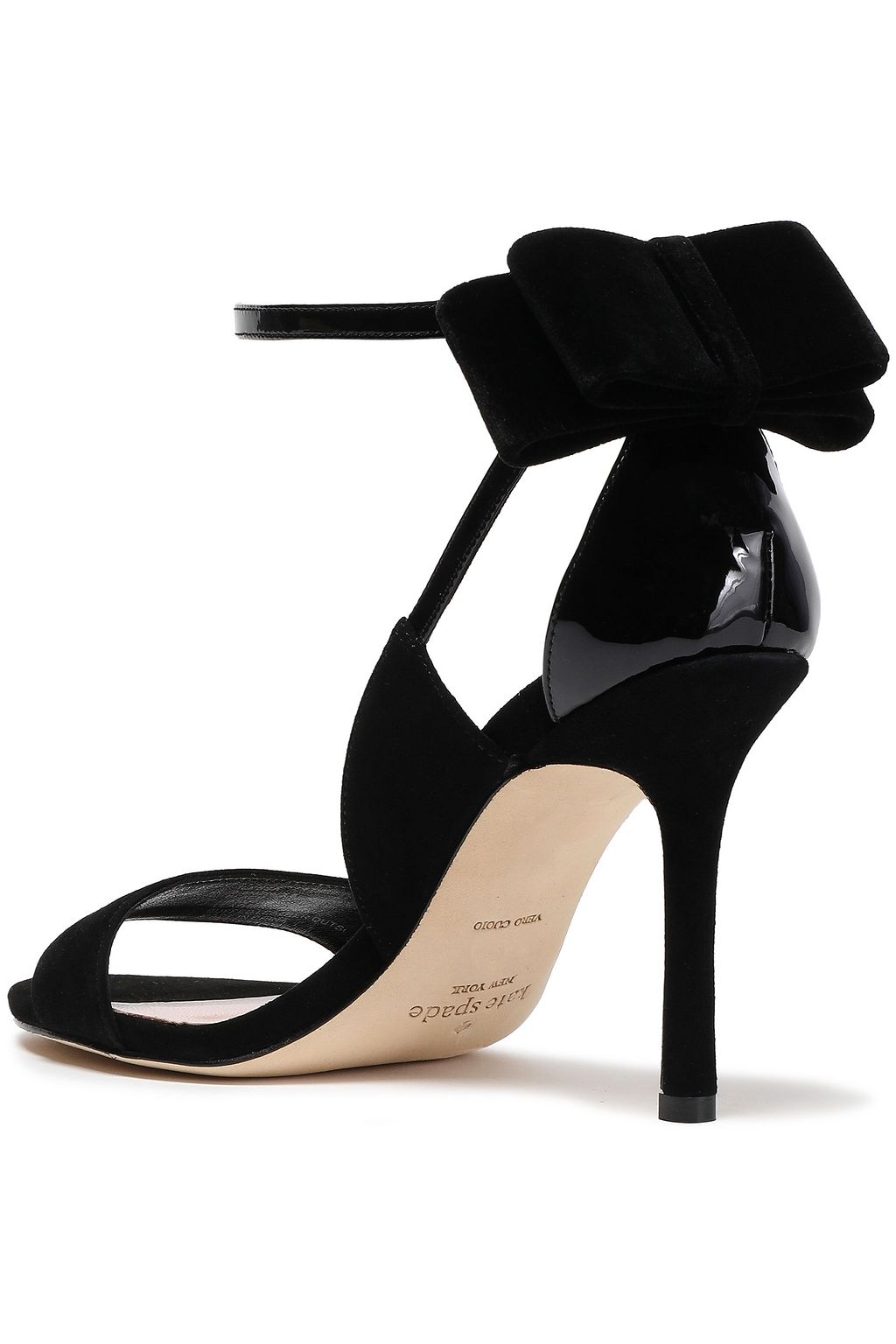 KATE SPADE NEW YORK Ilessa bow-embellished suede and patent-leather sandals