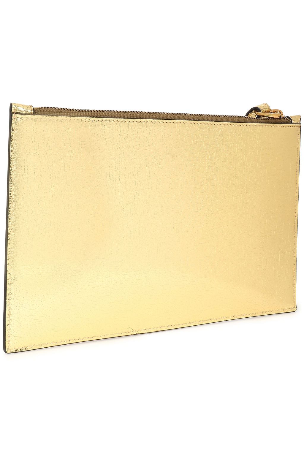ROBERTO CAVALLI Logo-embellished metallic cracked-leather pouch