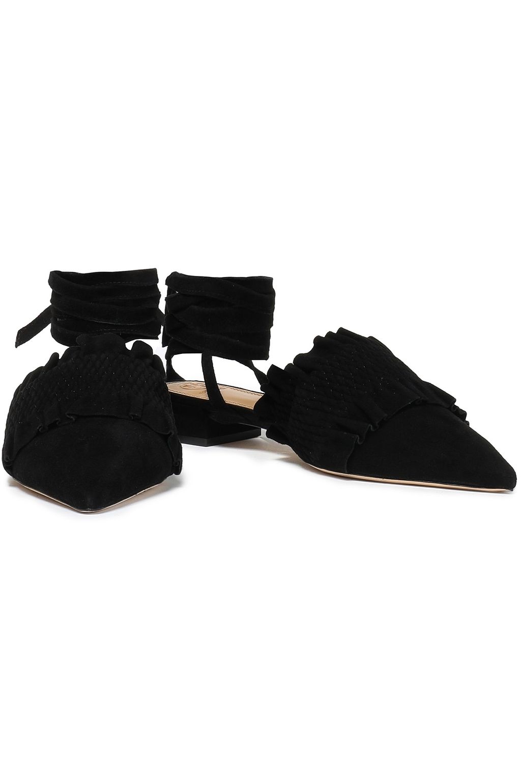 TORY BURCH Angelica ruffle-trimmed suede point-toe flats