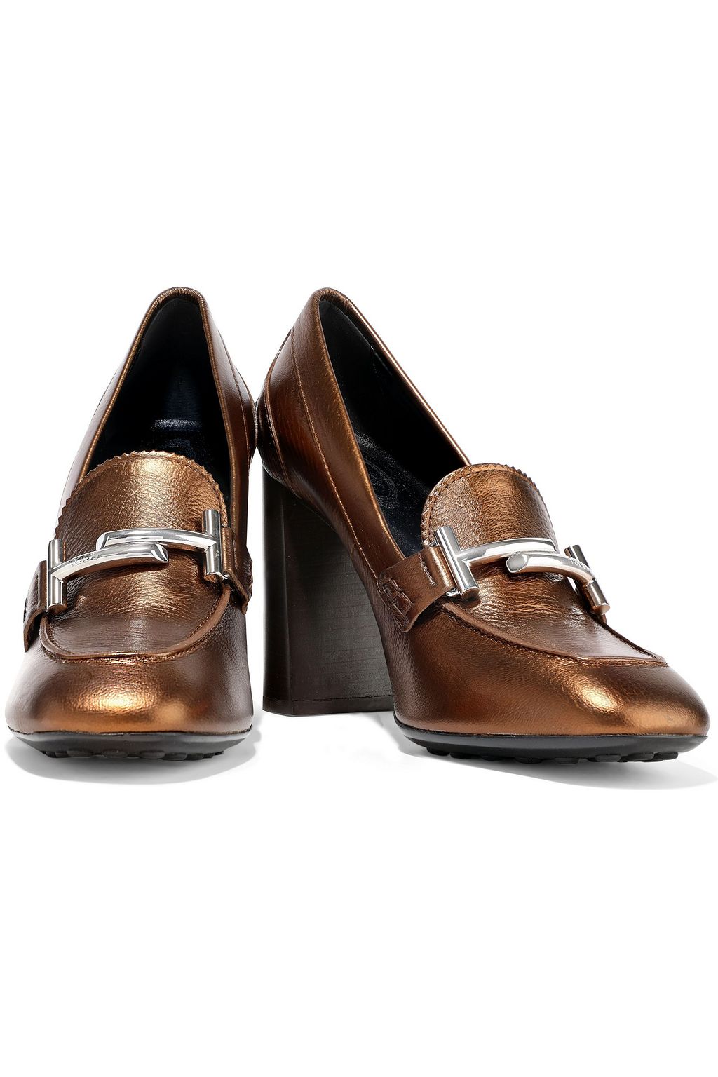 TOD'S Embellished metallic textured-leather pumps