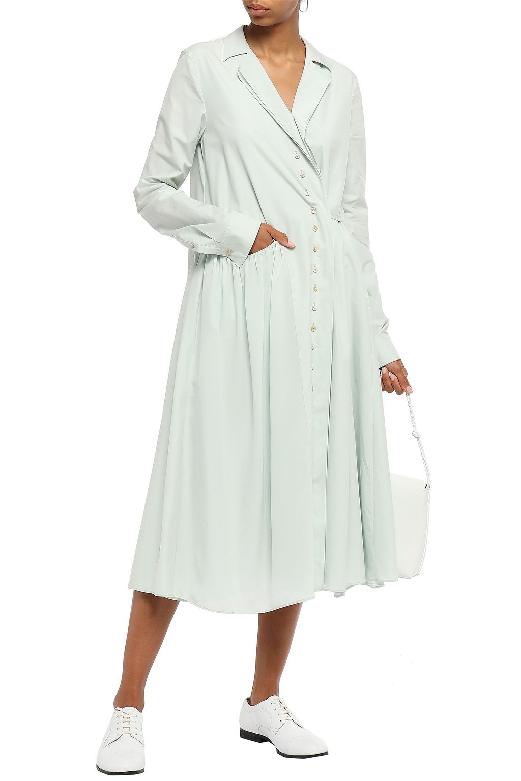 JIL SANDER Paneled cotton-poplin and silk crepe de chine midi dress