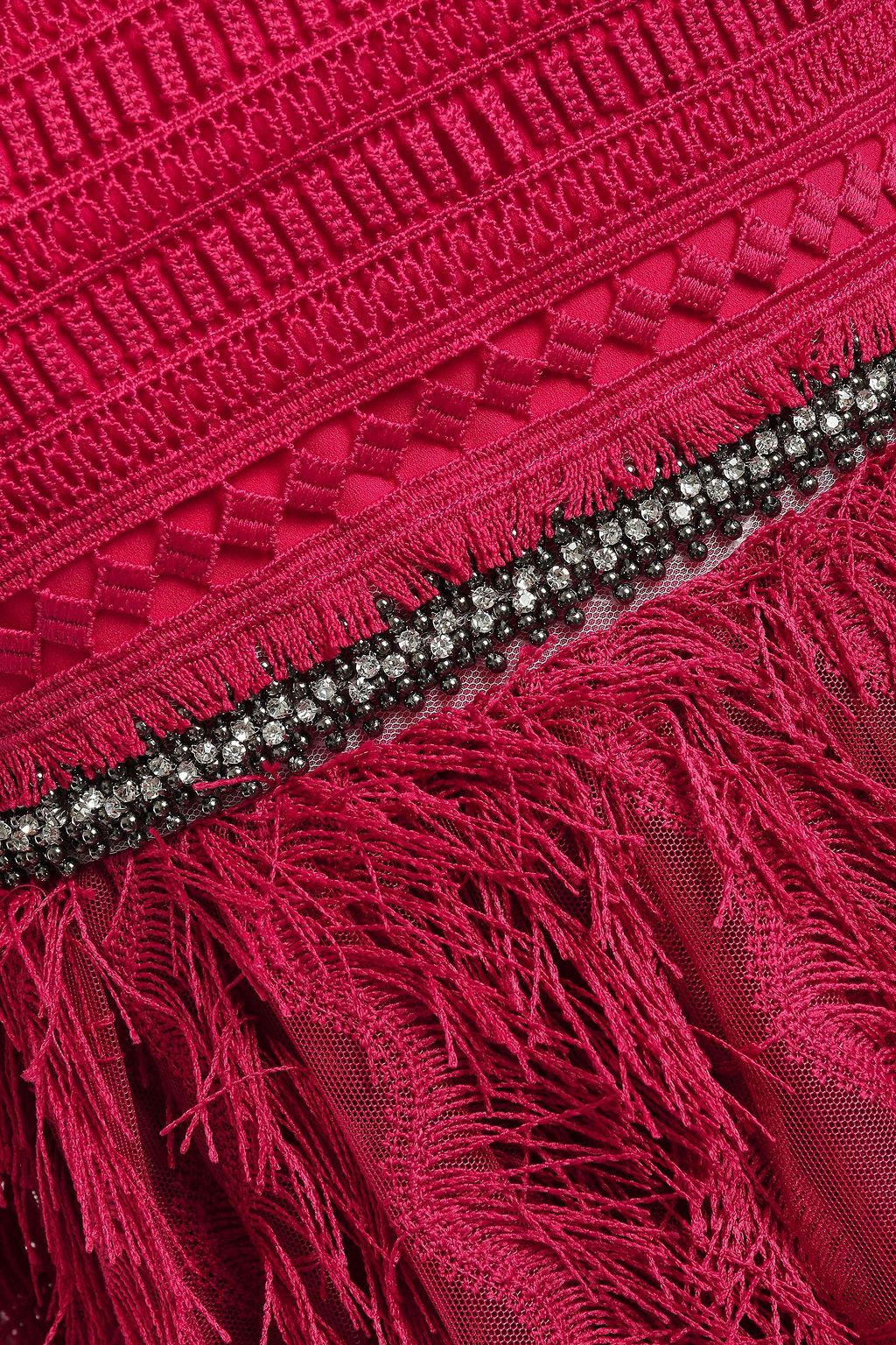 JUST CAVALLI Embellished crochet and embroidered tulle mini dress