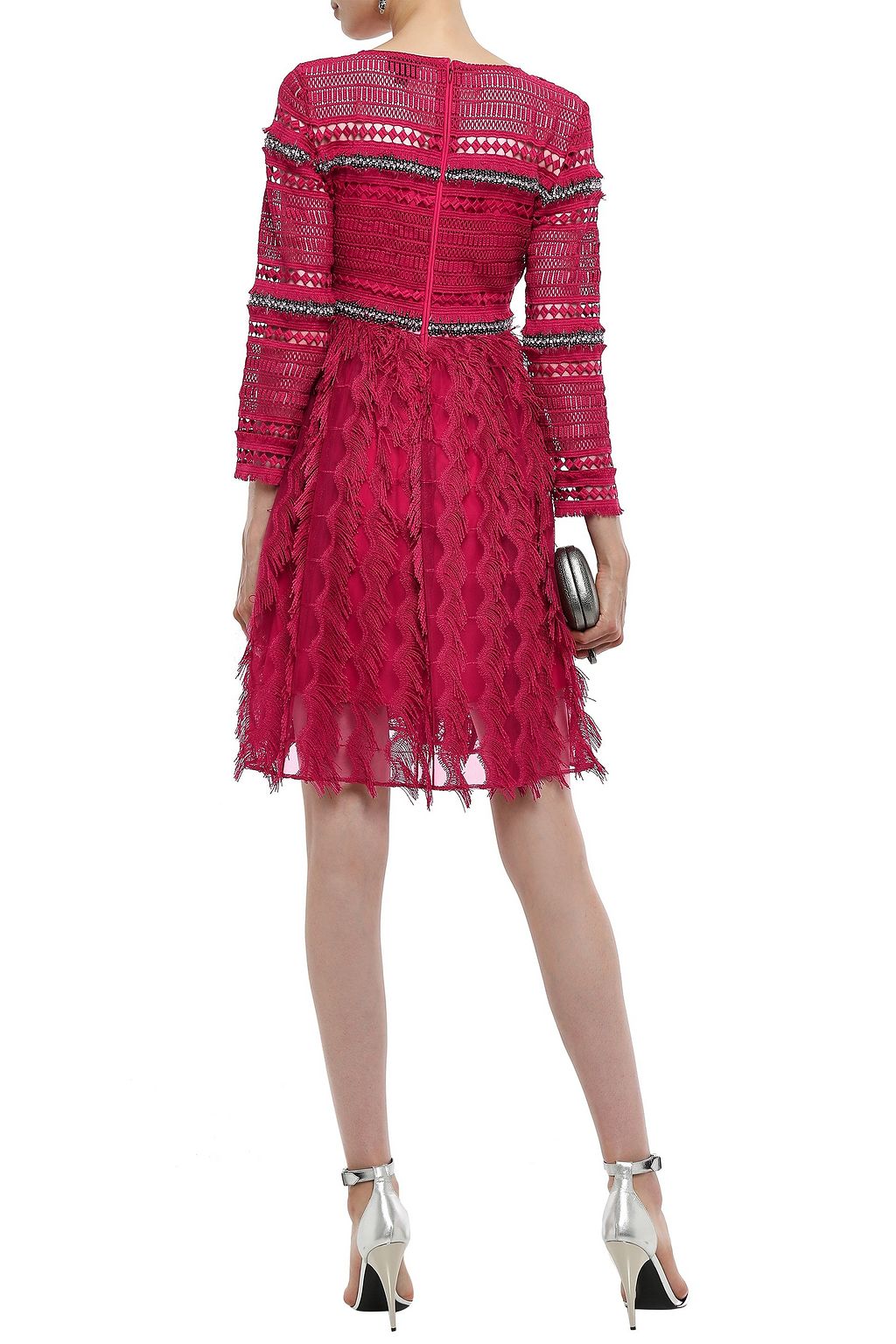 JUST CAVALLI Embellished crochet and embroidered tulle mini dress