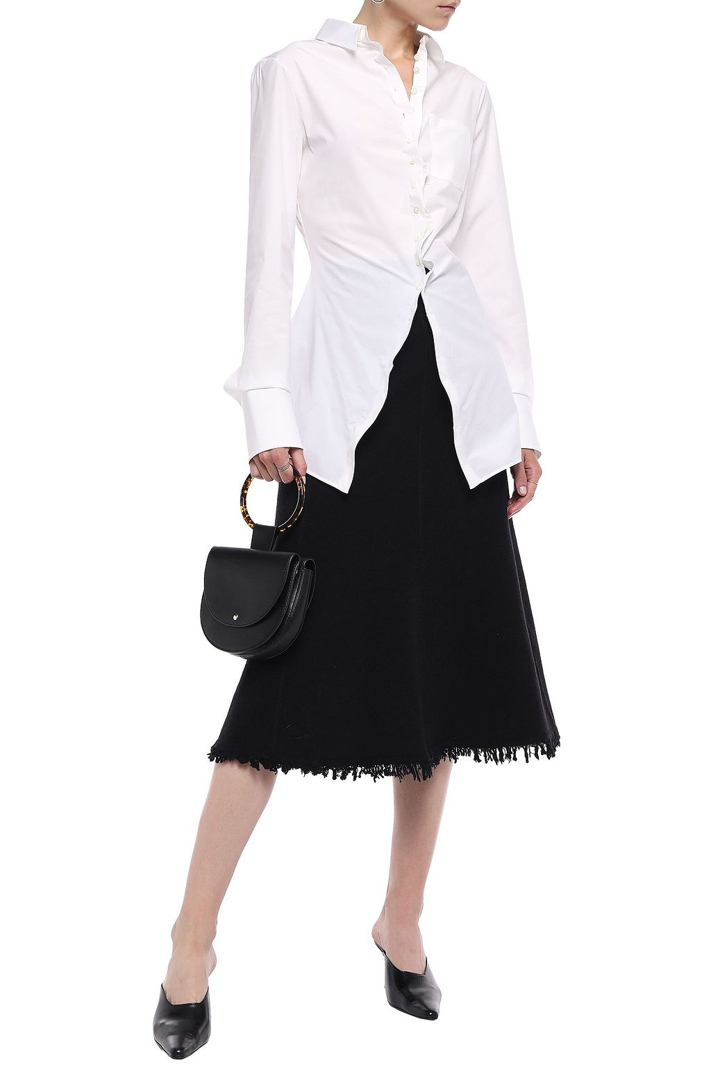 JIL SANDER Fringed wool-blend midi skirt