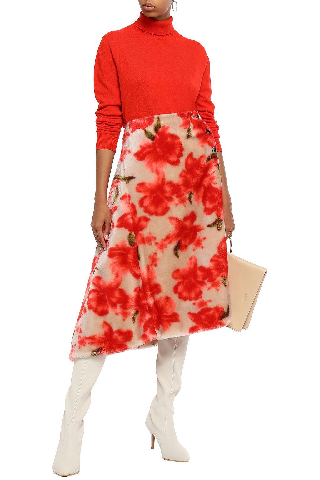 JIL SANDER Asymmetric faux fur midi skirt