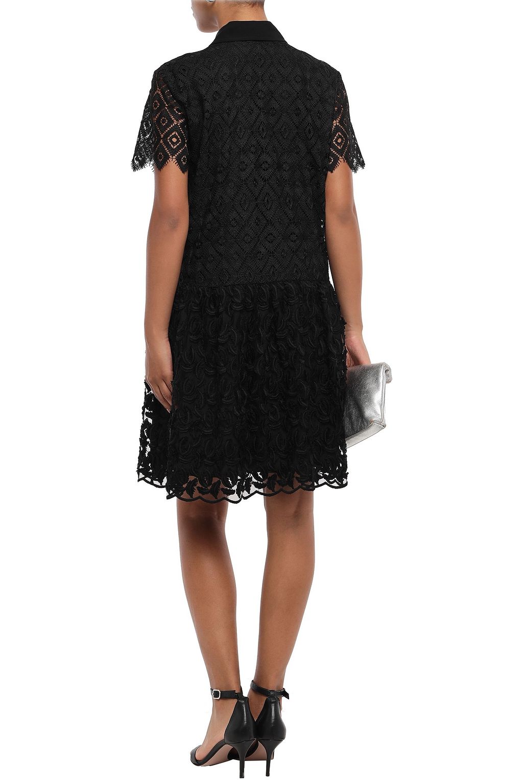 JUST CAVALLI Crochet and fil coupé chiffon mini dress
