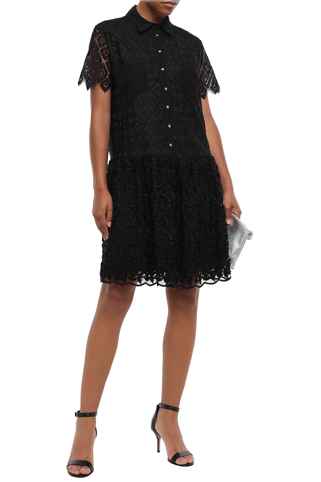 JUST CAVALLI Crochet and fil coupé chiffon mini dress