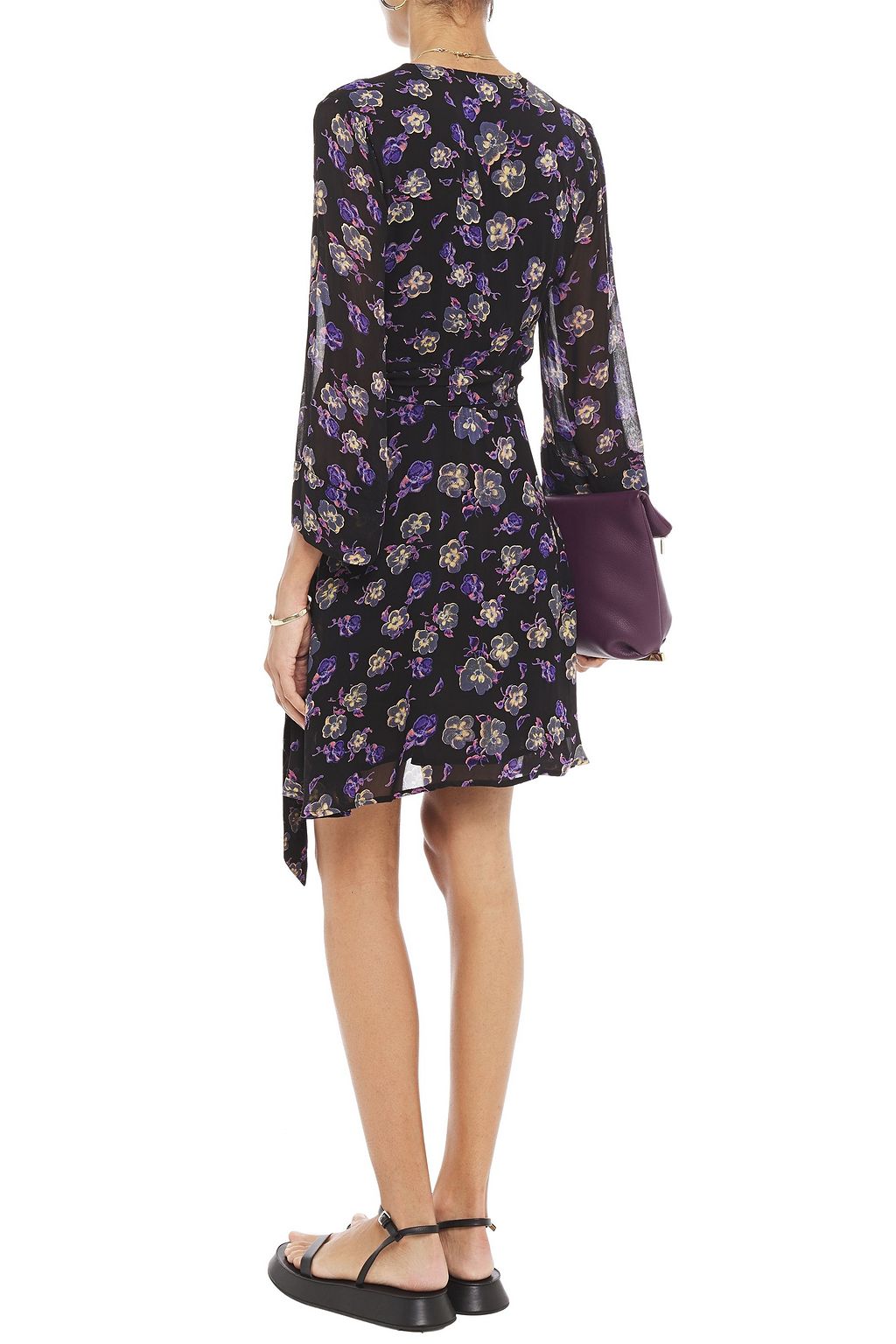 GANNI Printed georgette mini wrap dress