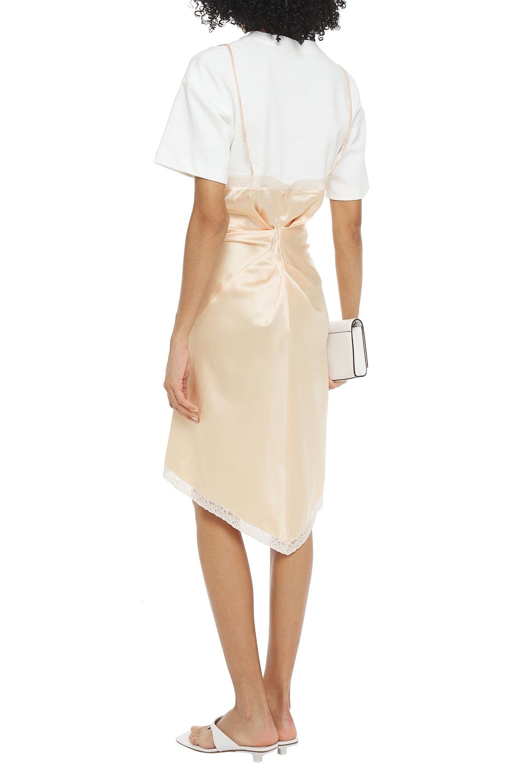 ALEXANDER WANG Asymmetric layered ruched jersey and silk-satin crepe mini dress
