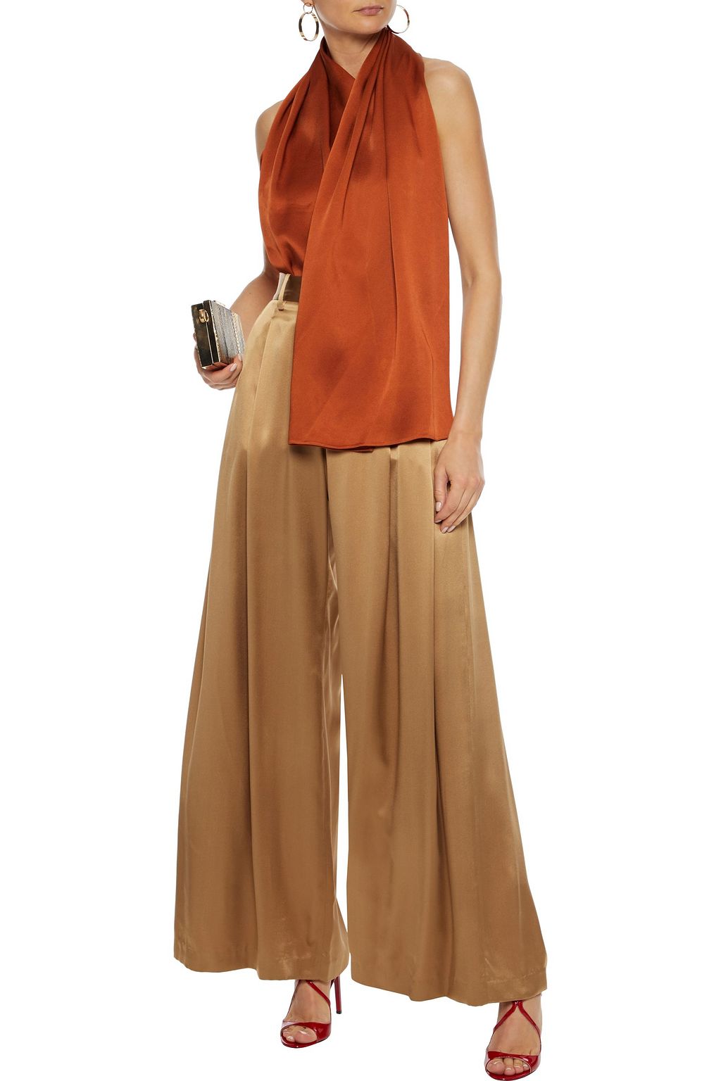 OSCAR DE LA RENTA Draped satin-crepe halterneck top