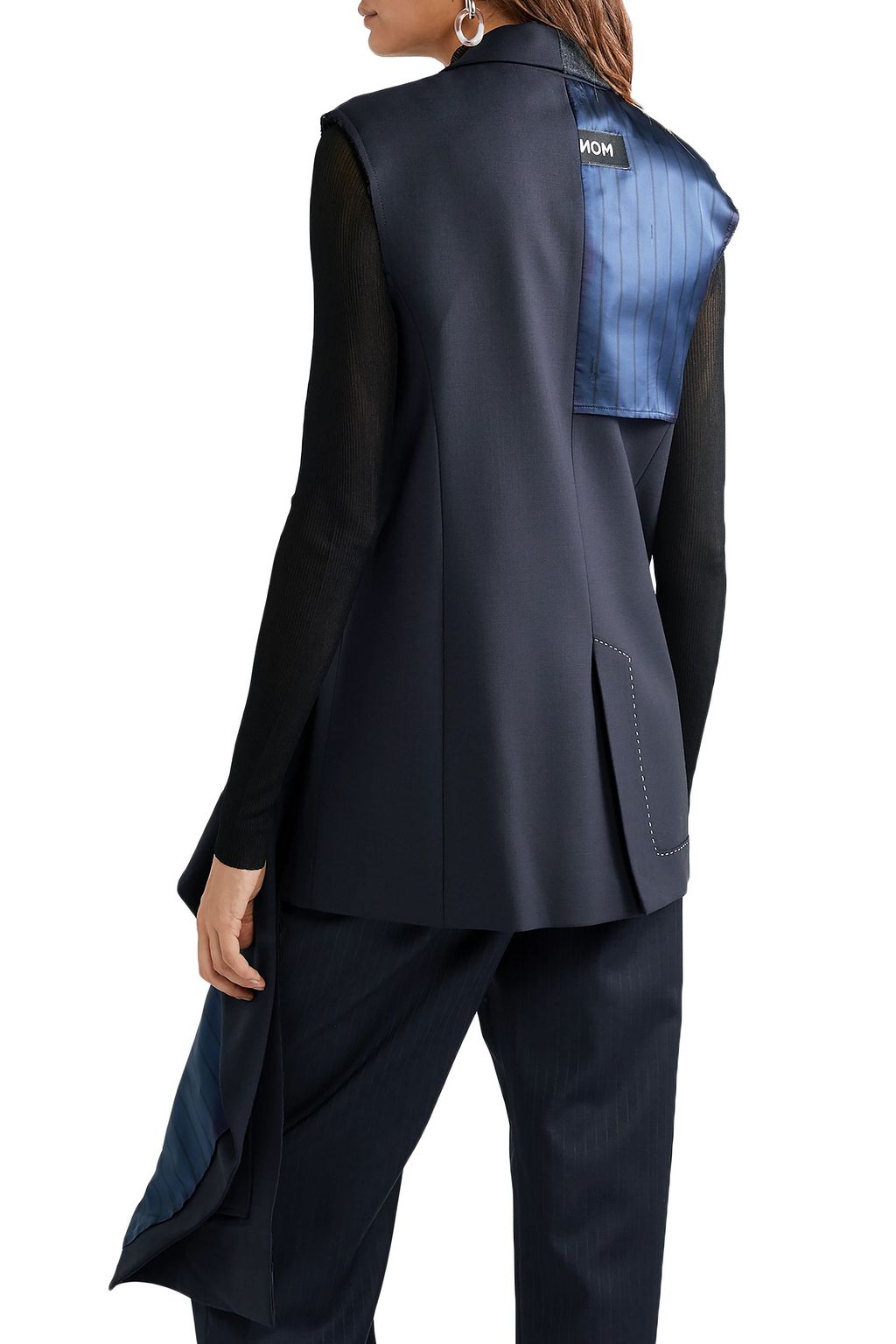 MONSE Asymmetric distressed pinstriped satin and wool-blend vest