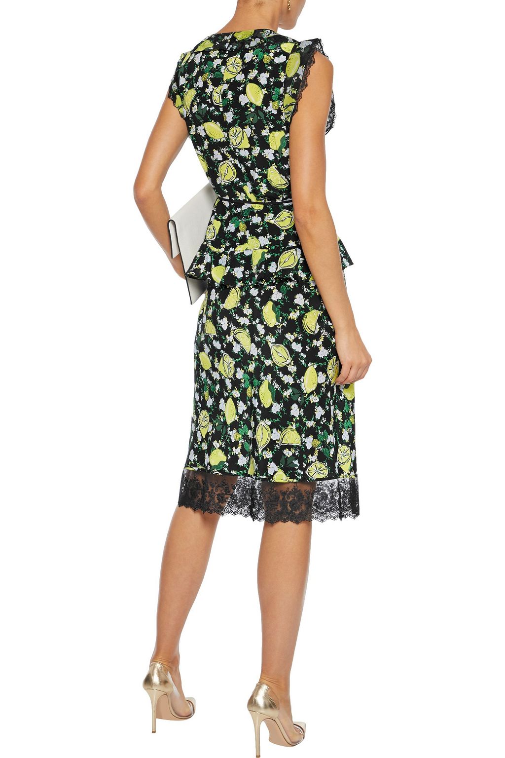 DIANE VON FURSTENBERG Chrissy lace-trimmed printed silk crepe de chine skirt