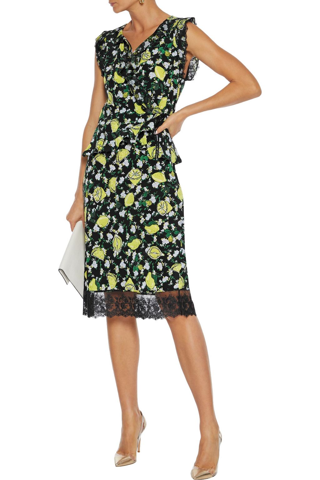 DIANE VON FURSTENBERG Chrissy lace-trimmed printed silk crepe de chine skirt