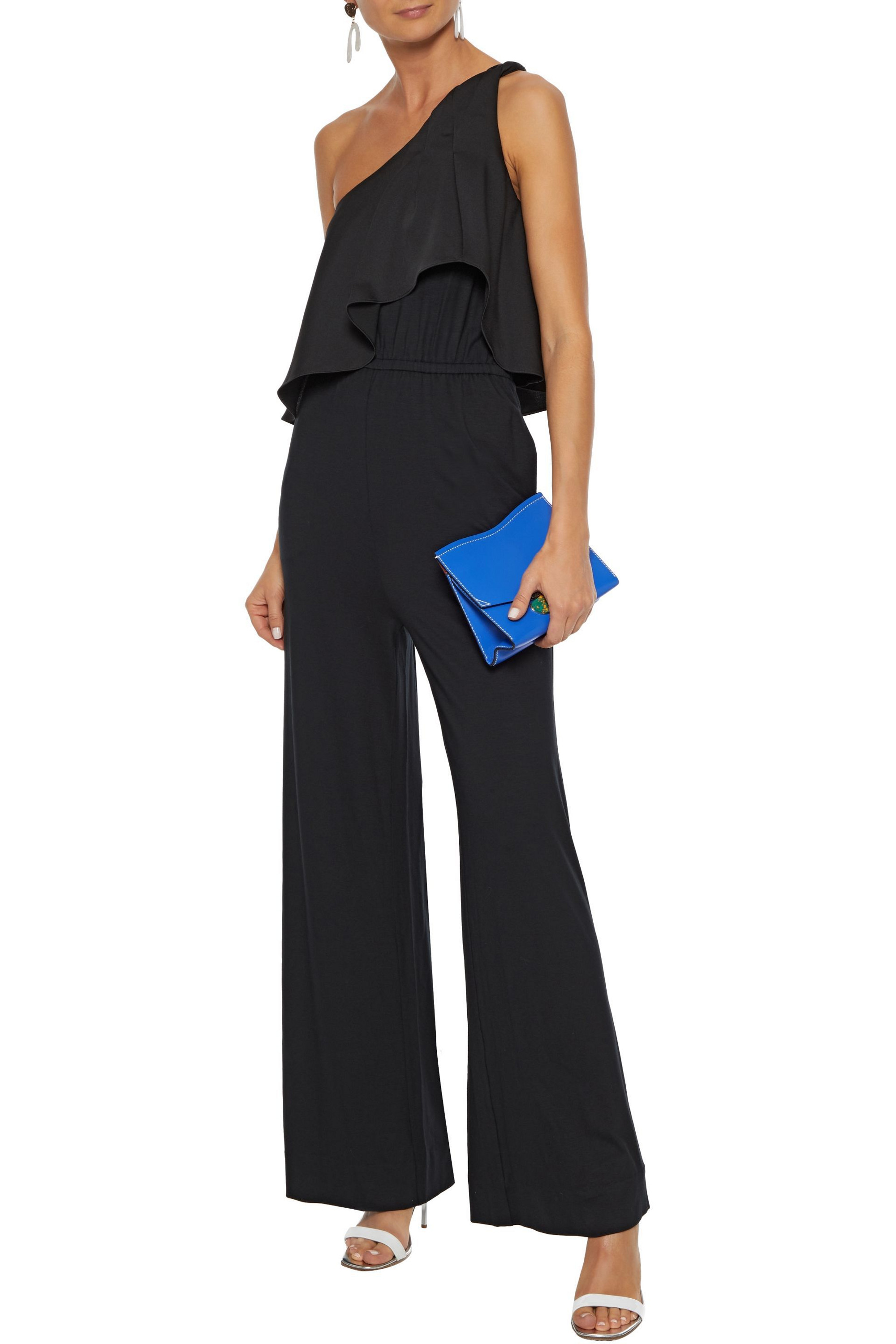 Diane von Furstenberg Rosalyee one-shoulder crepe de chine-paneled stretch-jersey jumpsuit