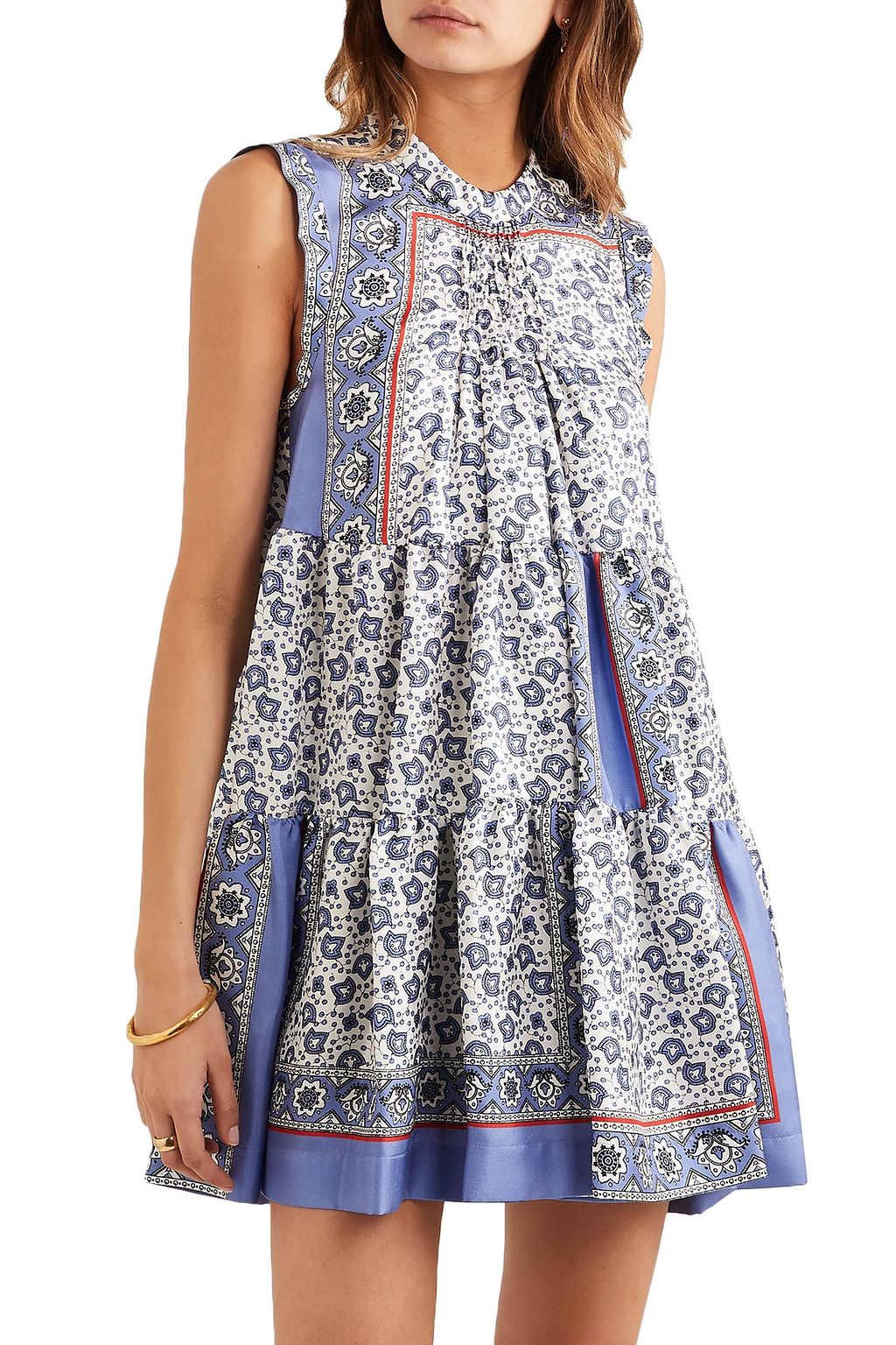 CHLOÉ Tiered printed silk-twill mini dress