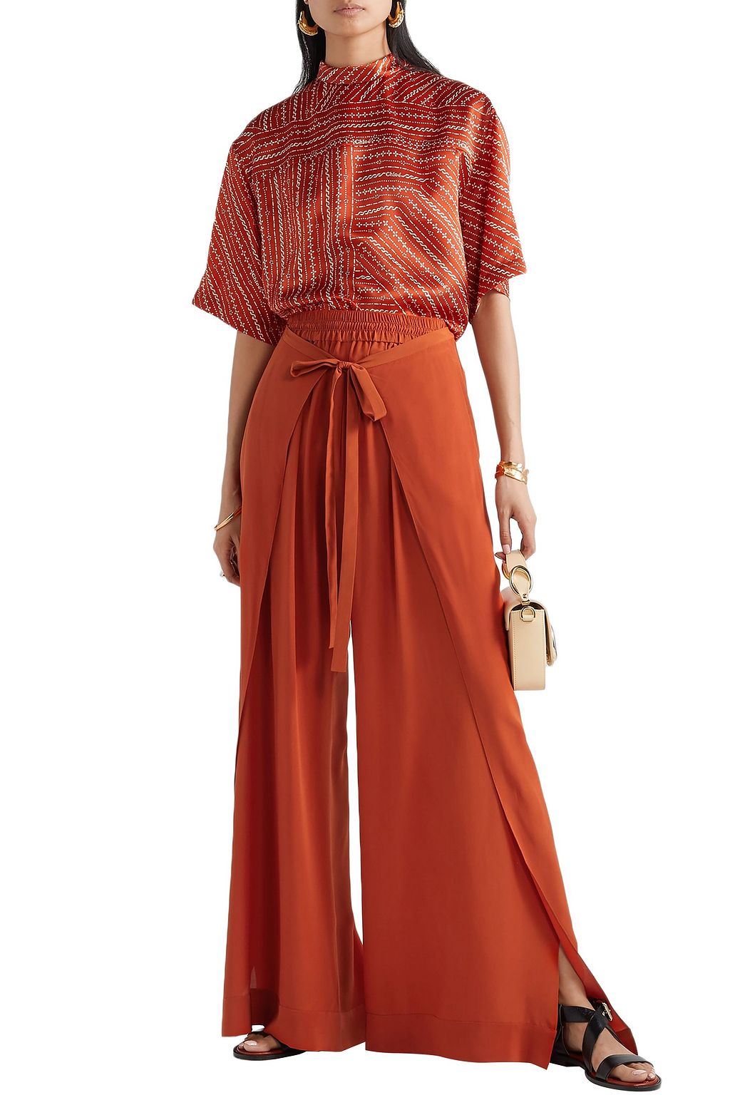 CHLOÉ Layered silk-crepe wide-leg pants