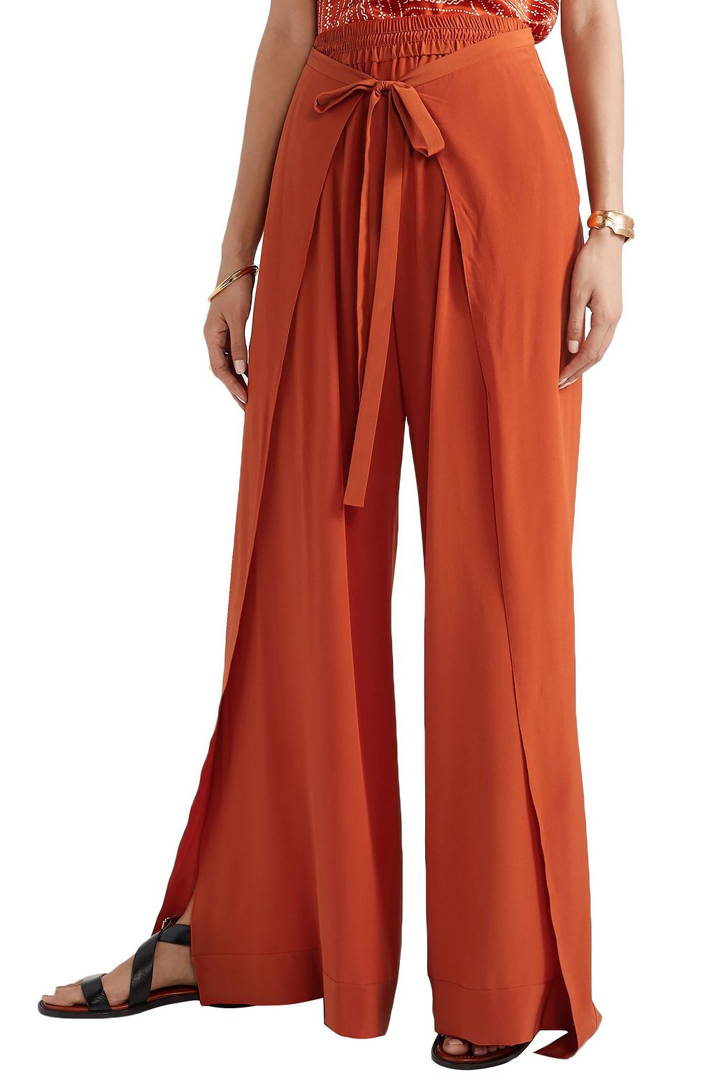 CHLOÉ Layered silk-crepe wide-leg pants