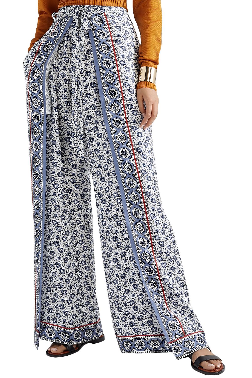 CHLOÉ Layered printed silk-twill wide-leg pants