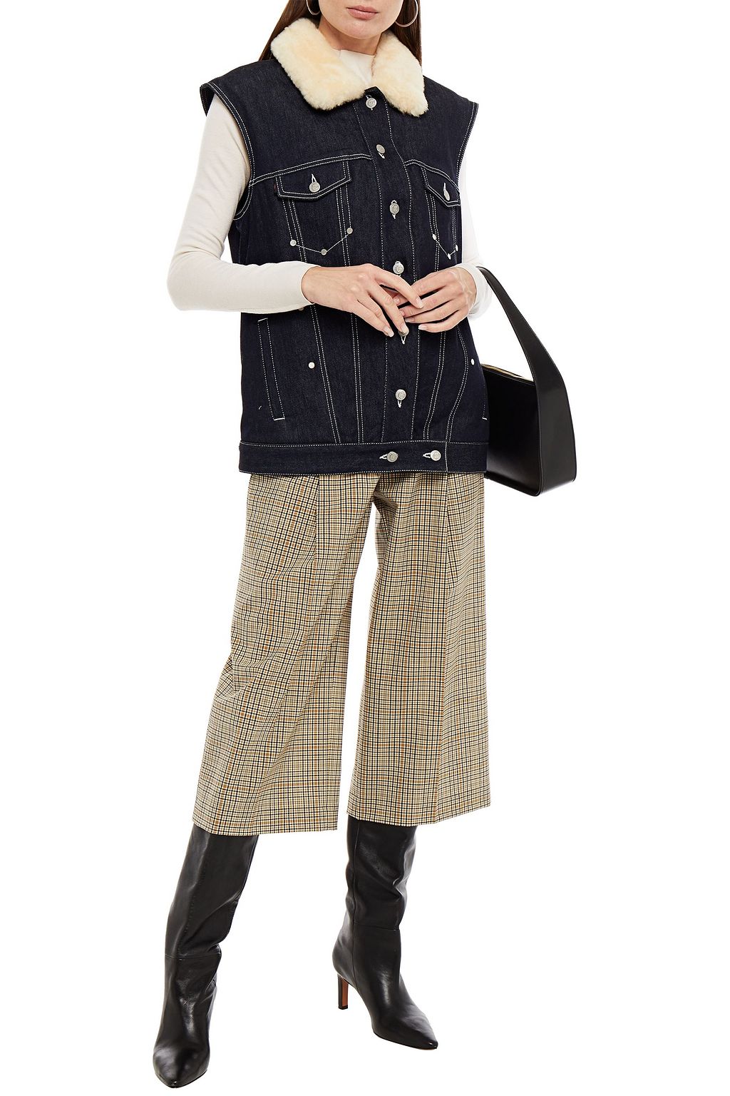 CHLOÉ Shearling-trimmed studded denim vest