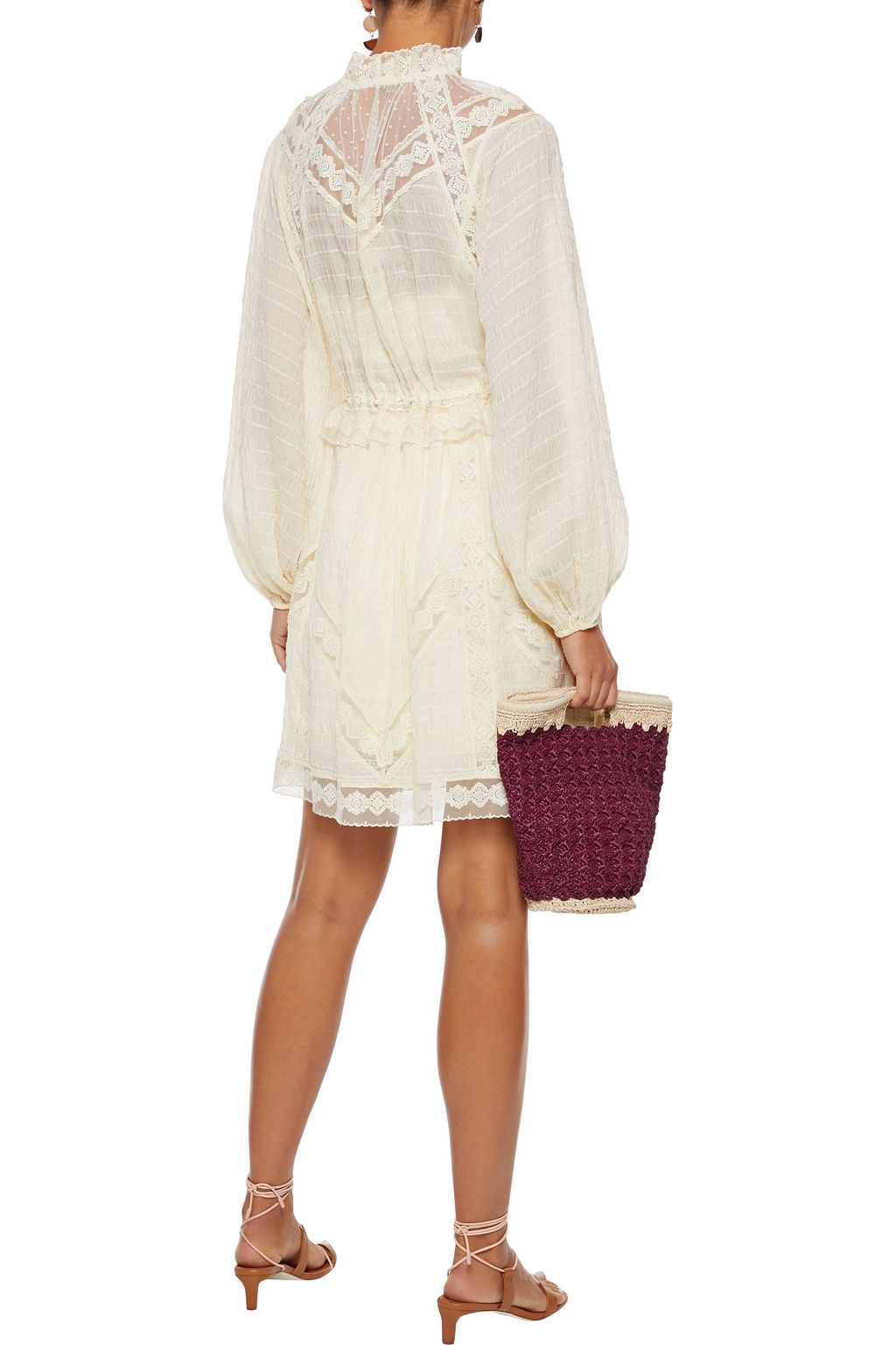 ZIMMERMANN Sabotage lace-trimmed flocked tulle-paneled seersucker mini dress