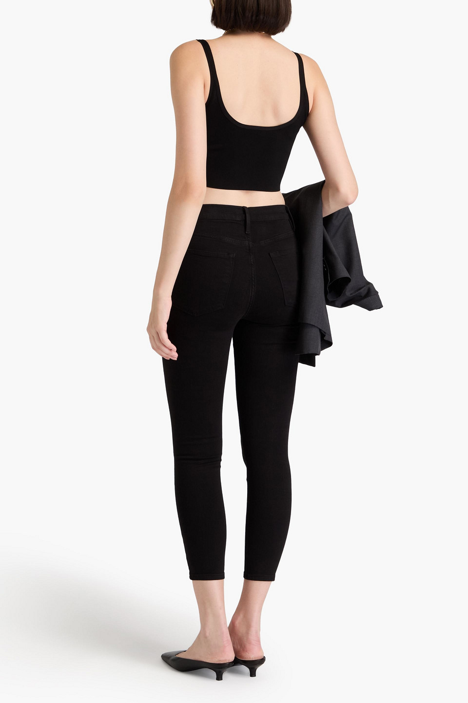Frame 24 Hour Cropped High-rise Skinny Jeans In Black
