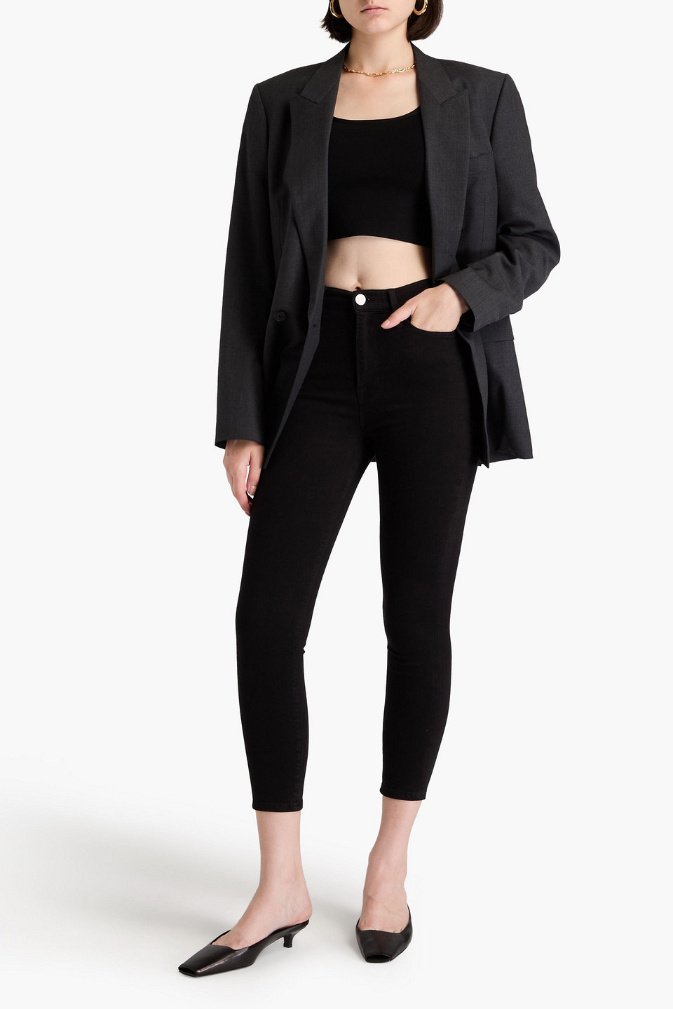 Frame 24 Hour Cropped High-rise Skinny Jeans In Black