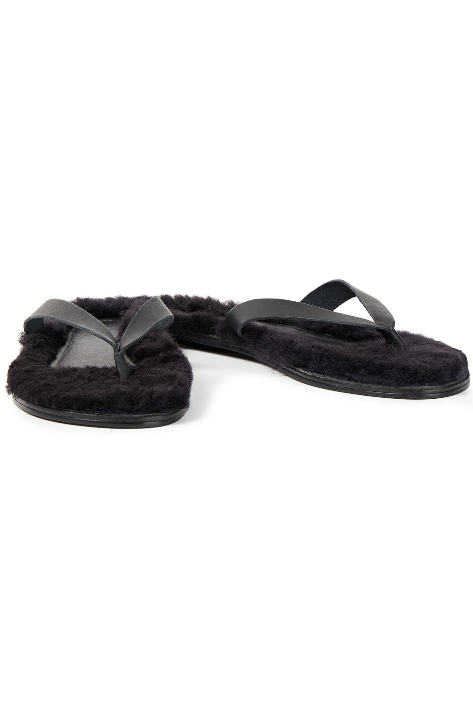 Tibi Shearling-lined Leather Flip Flops In Black