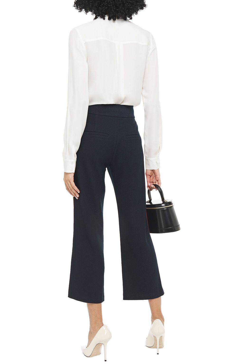 VERONICA BEARD Grosgrain-trimmed cropped herringbone pants