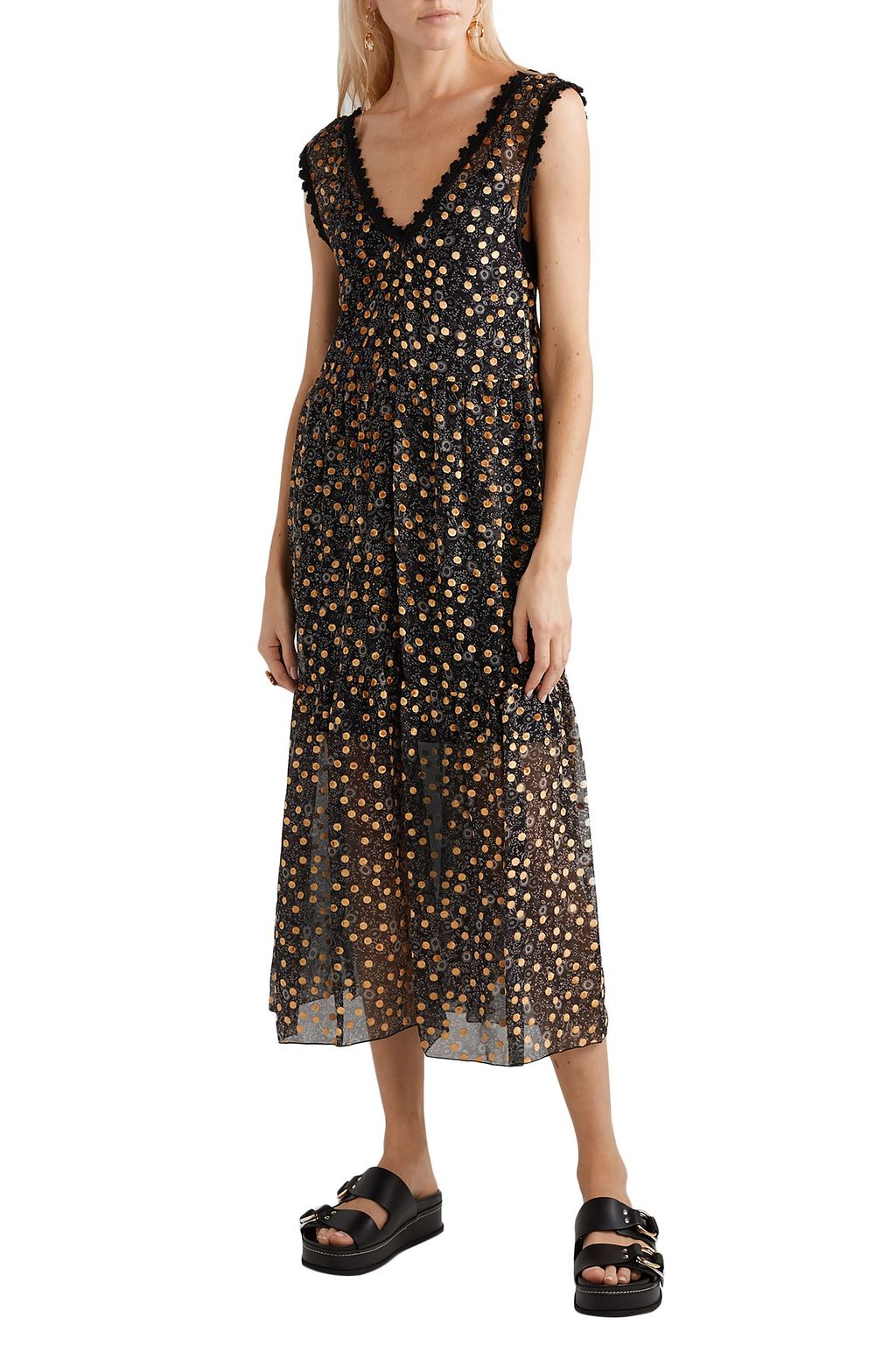 SEE BY CHLOÉ Lace-trimmed flocked floral-print silk-chiffon midi dress