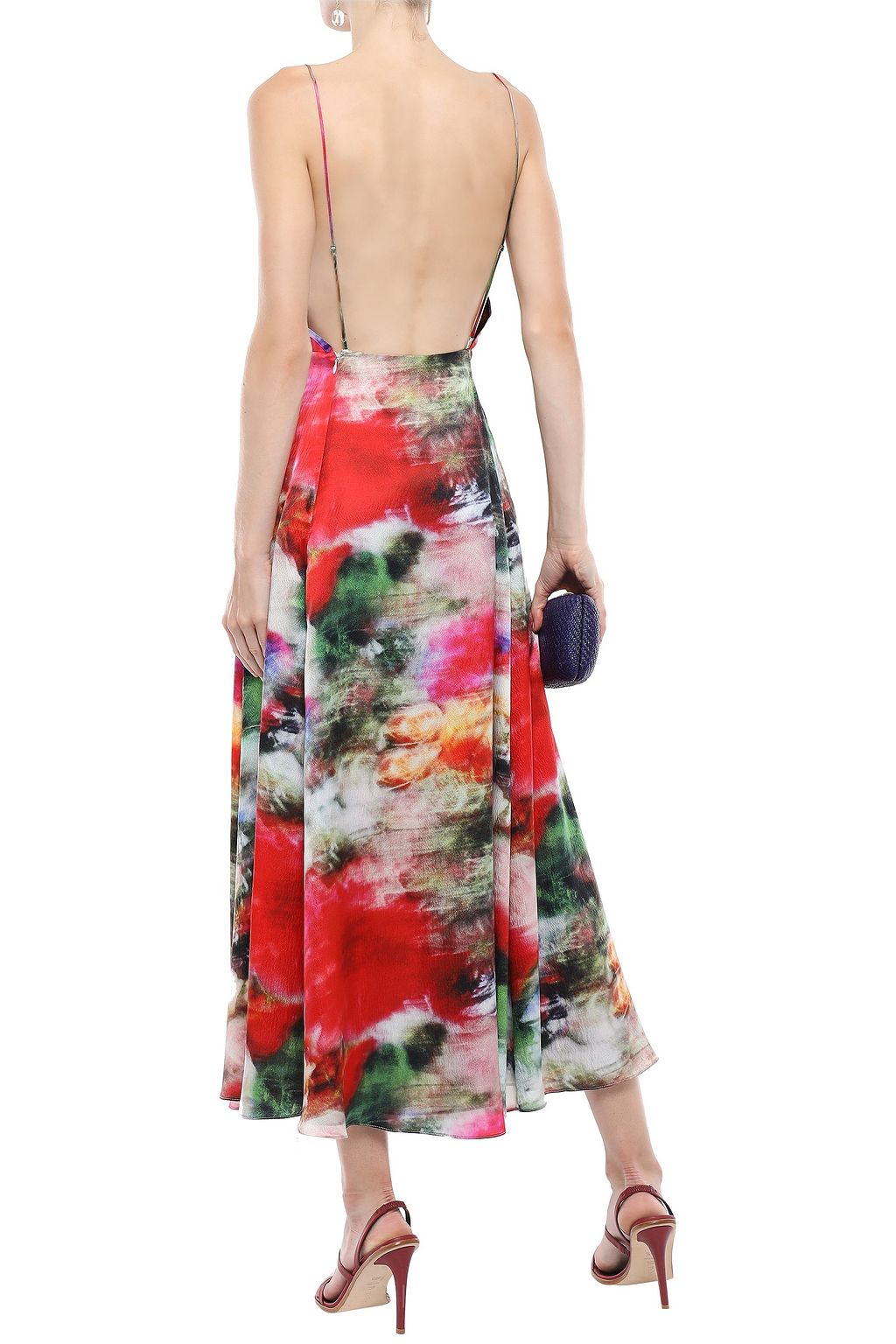 ADAM LIPPES Open-back floral-print hammered-silk midi slip dress
