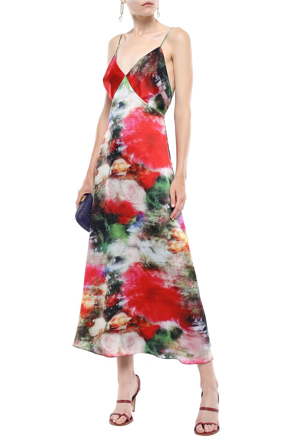 ADAM LIPPES Open-back floral-print hammered-silk midi slip dress
