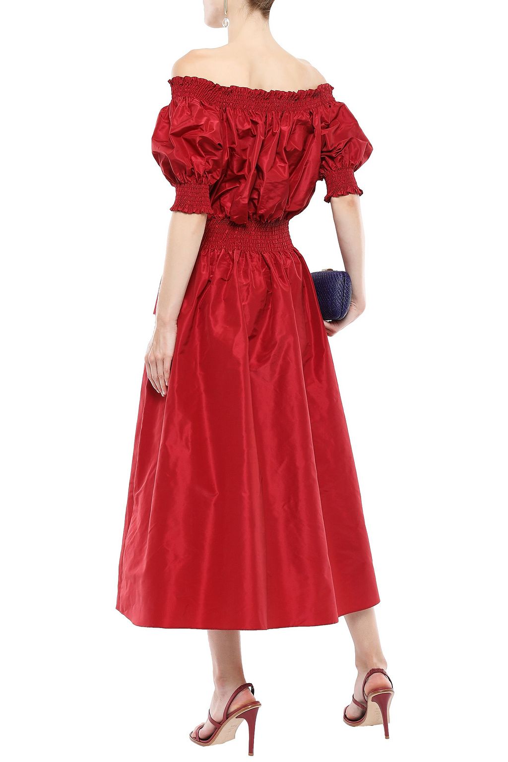ADAM LIPPES Off-the-shoulder shirred silk-taffeta midi dress