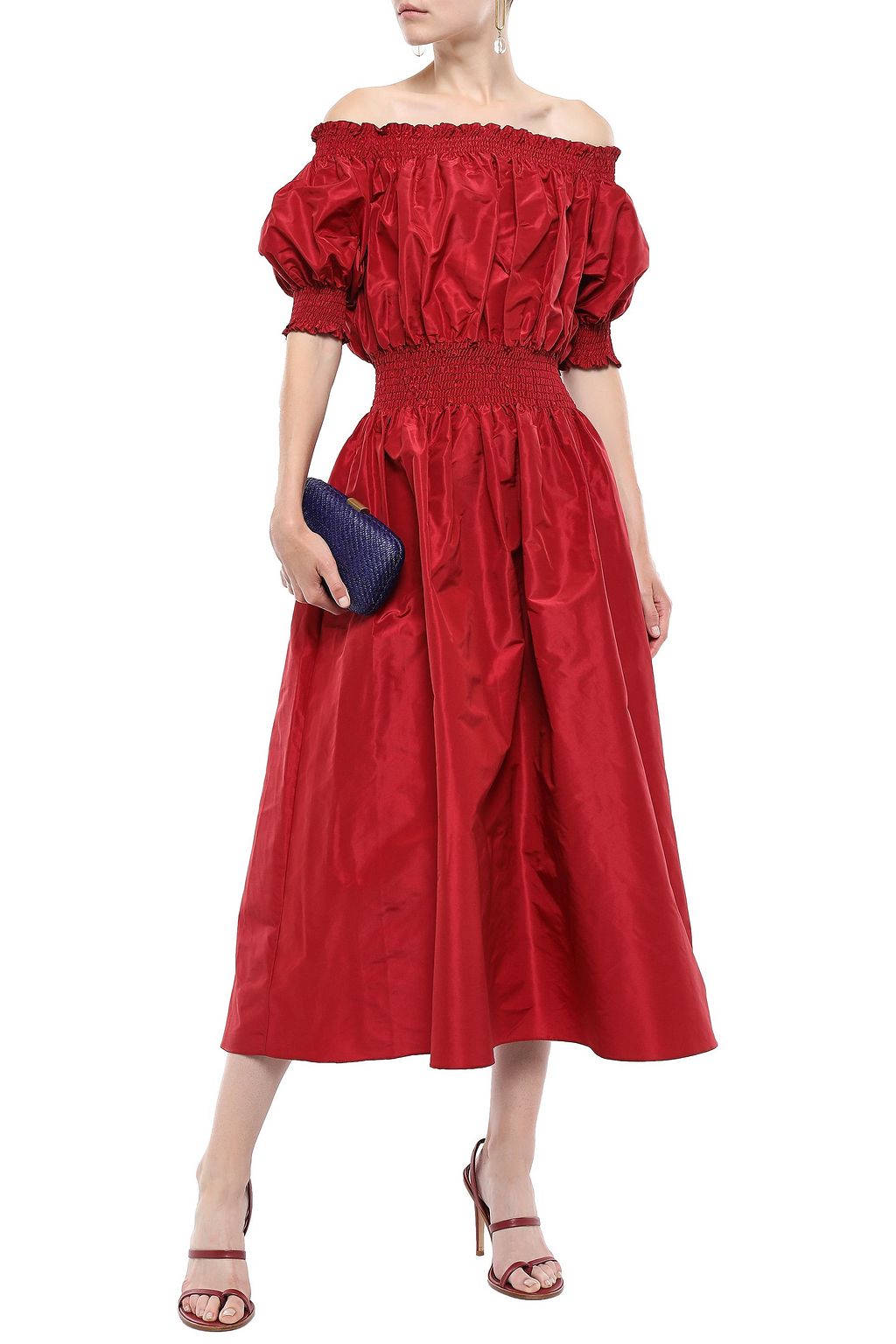 ADAM LIPPES Off-the-shoulder shirred silk-taffeta midi dress