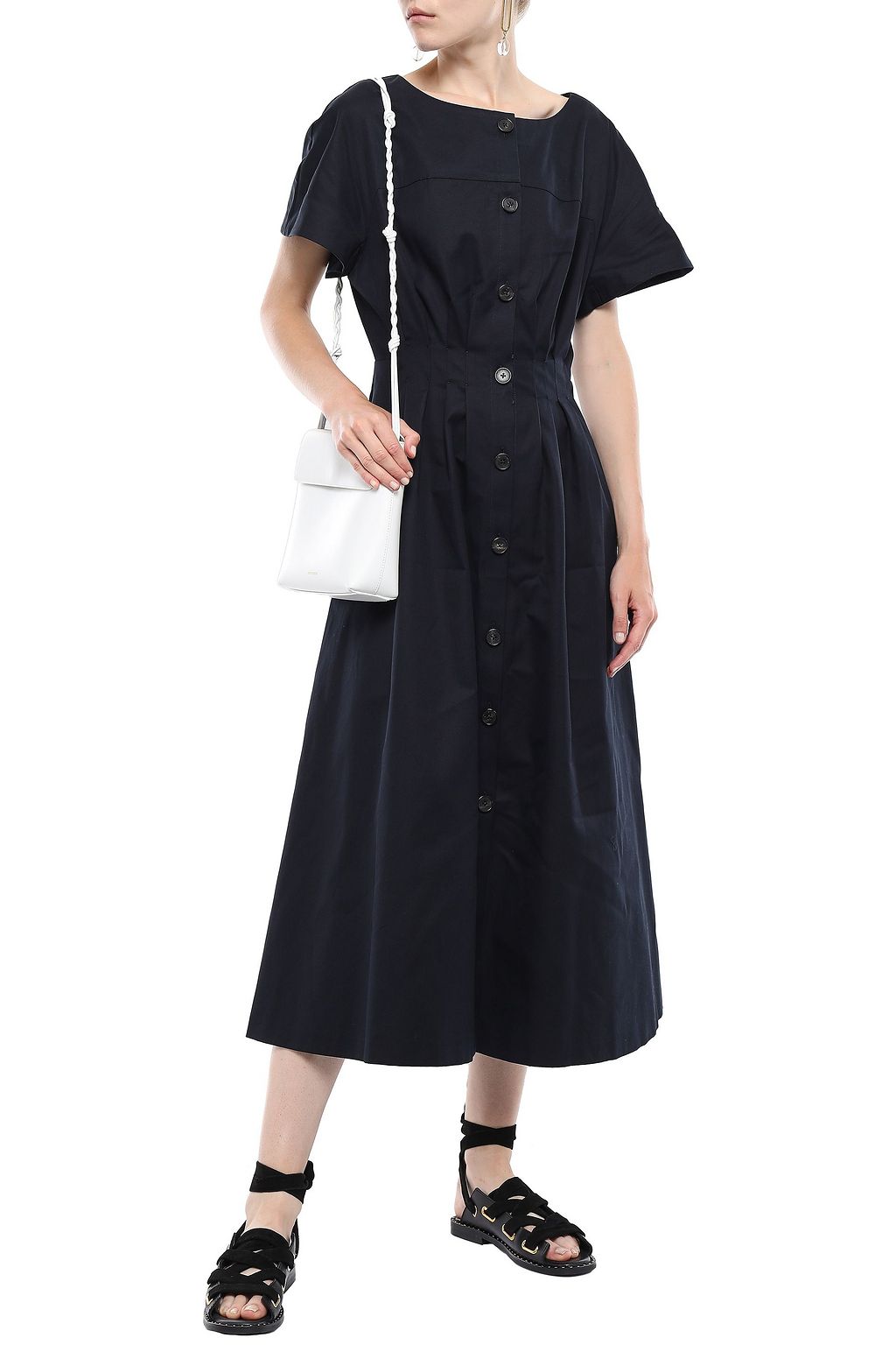 ADAM LIPPES Pleated cotton-twill midi dress