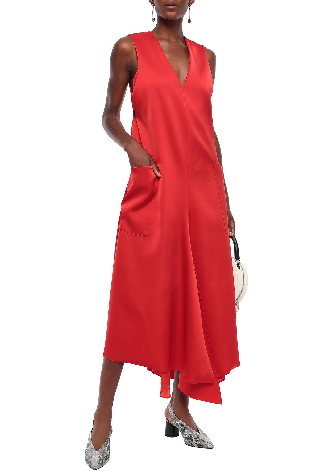 TIBI Asymmetric satin-crepe midi dress