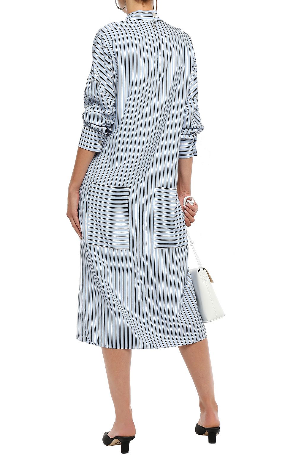 TIBI Tie-front striped jacquard midi shirt dress