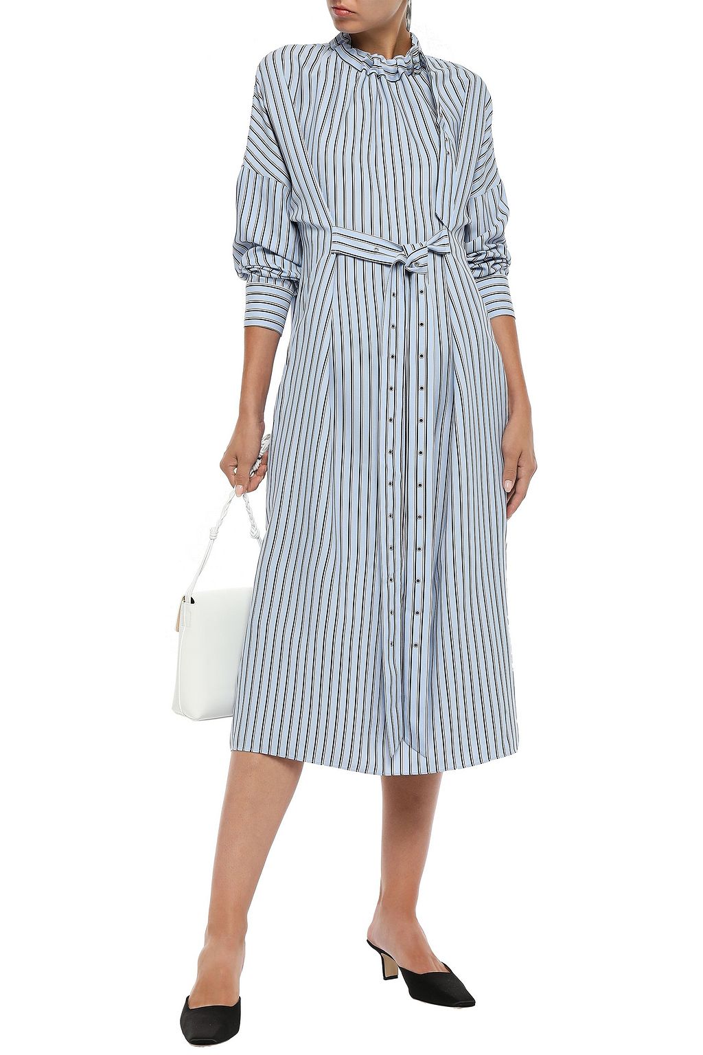 TIBI Tie-front striped jacquard midi shirt dress