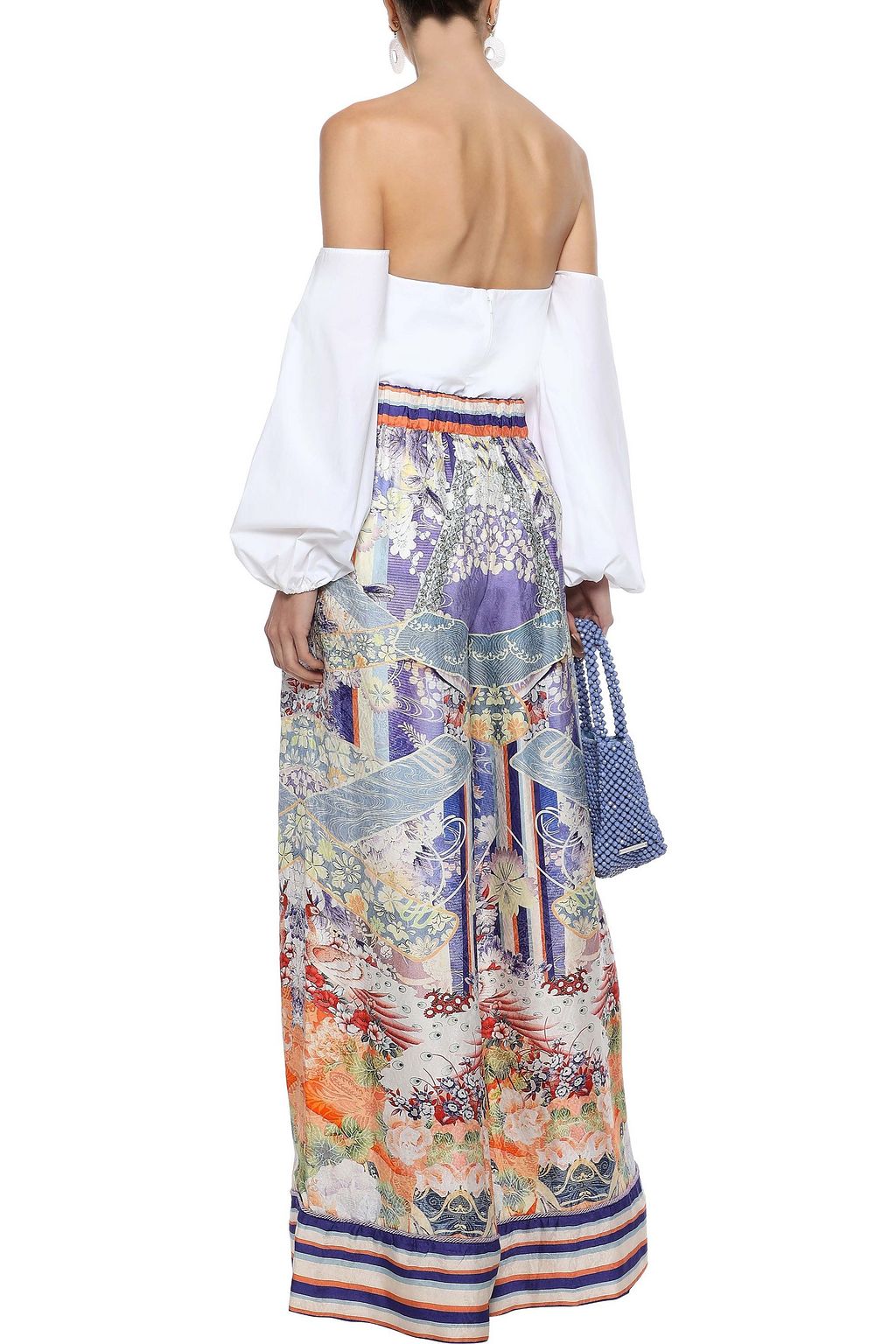 CAMILLA Crystal-embellished printed satin-jacquard wide-leg pants
