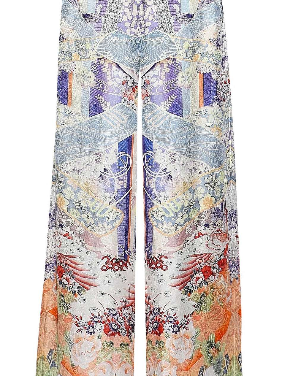 crystal-embellished printed satin-jacquard wide-leg pants