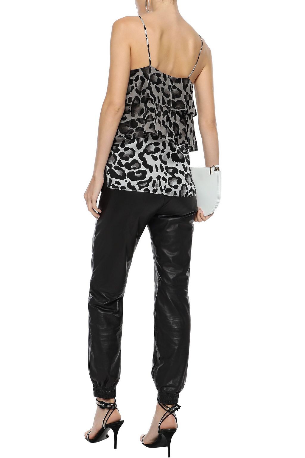 GOEN.J Tiered leopard-print chiffon-paneled sateen camisole