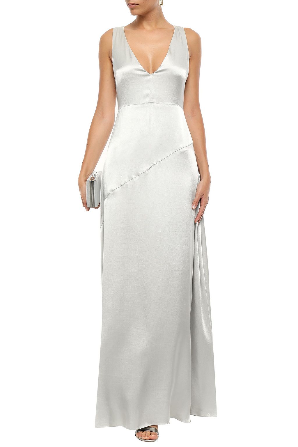 silver silk maxi dress