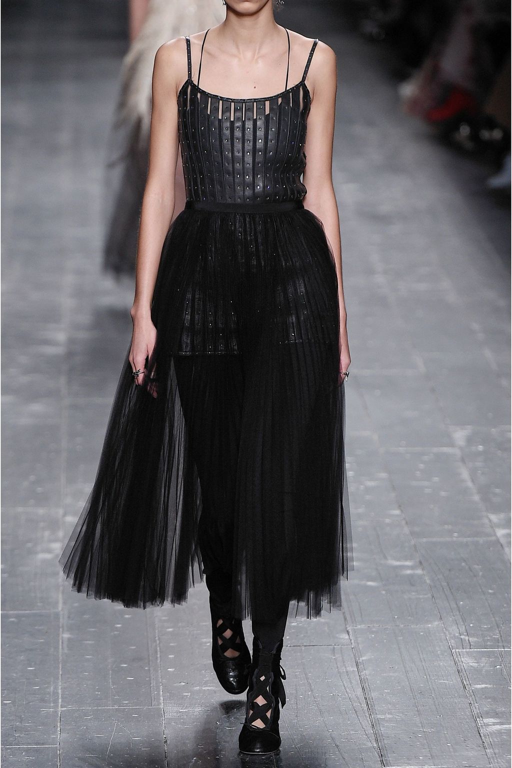 VALENTINO GARAVANI Swarovski crystal-embellished leather and tulle playsuit