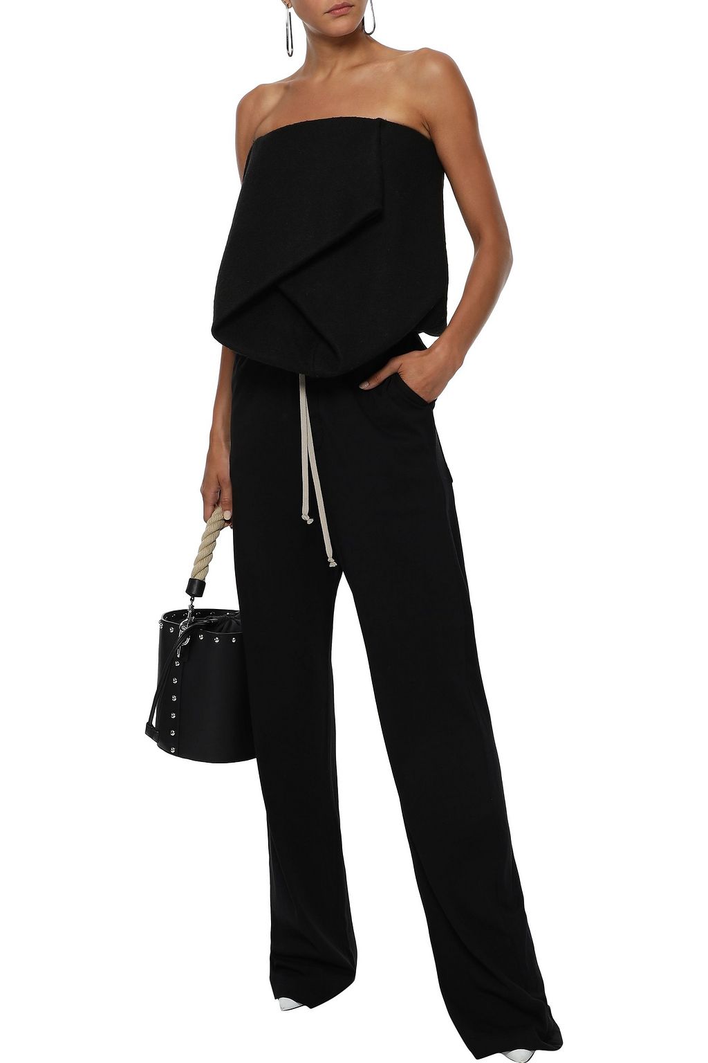 RICK OWENS Strapless camel hair and linen-blend top