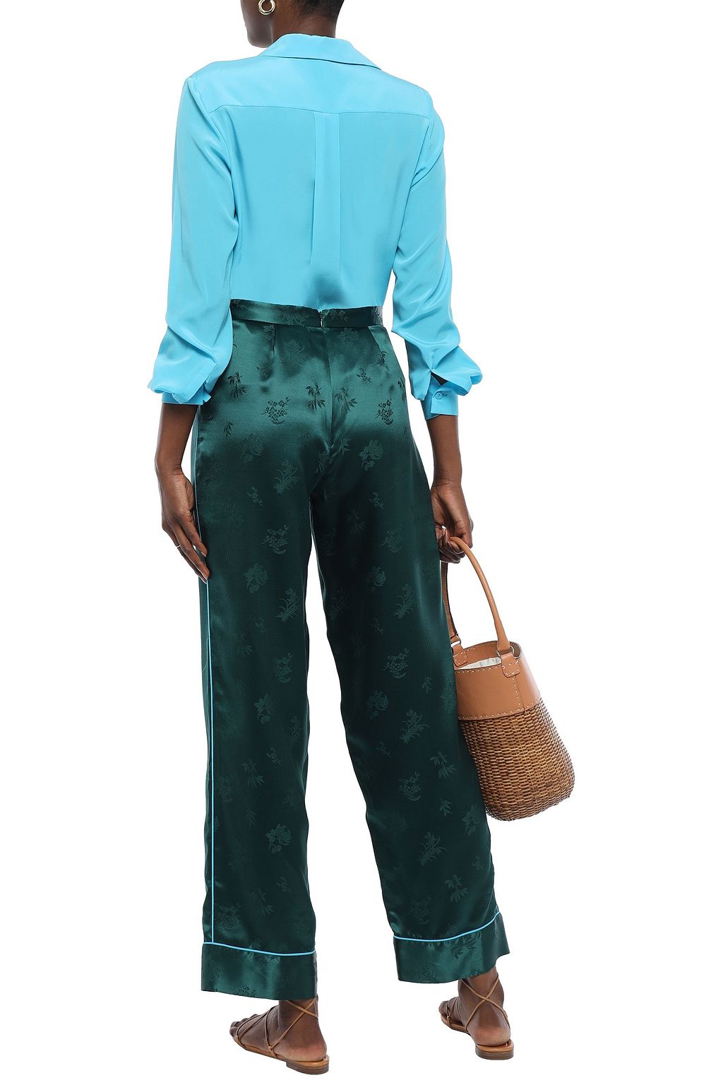 ANNA SUI Silk-satin jacquard wide-leg pants