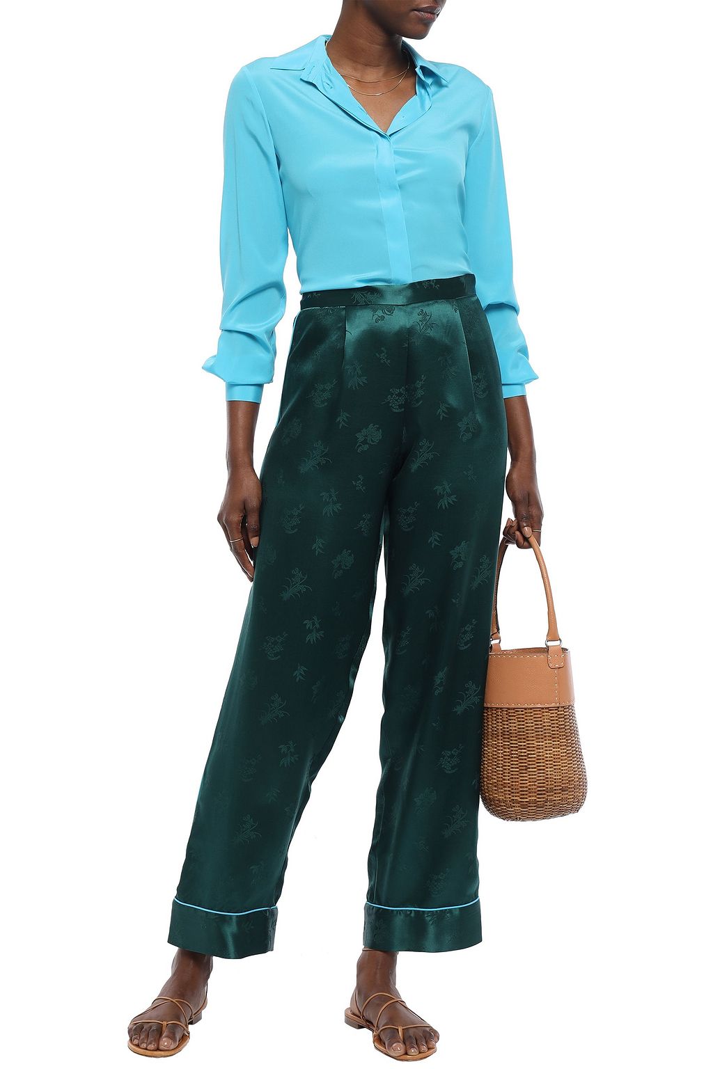 ANNA SUI Silk-satin jacquard wide-leg pants