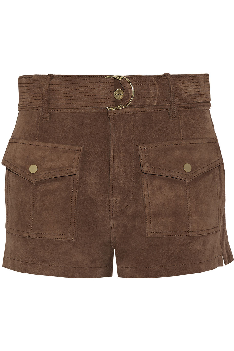 frame - le patch pocket belted suede shorts - brown - 28
